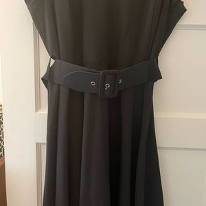 City Chic Black Dress with removable belt and lace detail.